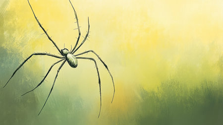 This artistic illustration features a solitary spider against a blurred background, highlighting nature's beauty and intricacies. It captures both the eerie and fascinating aspects of this creature, making it ideal for nature enthusiasts and art lovers alike.の素材
