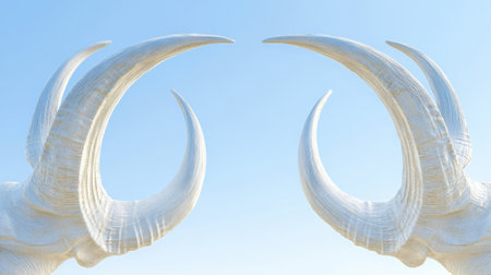 This striking image features majestic white horns against a clear blue sky, symbolizing power and strength in both nature and artistic expression.の素材