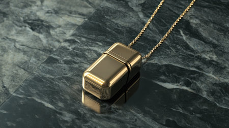 This stunning gold pendant necklace is beautifully showcased on a dark marble surface, highlighting its intricate design and luxurious appeal.の素材