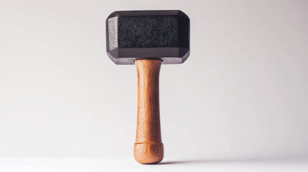 A heavy rubber mallet with a wooden handle, ideal for various DIY projects and construction tasks. The tool features a durable design suitable for striking, shaping, and crafting needs.の素材