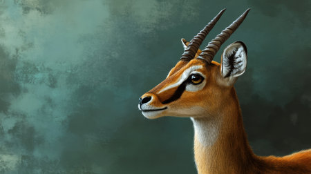 A stunning portrayal of a male gazelle showcasing its elegant antlers and serene expression. The soft background enhances the animal's features, creating a captivating image.の素材
