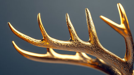 A stunning close-up of golden antlers showcasing intricate textures and luxurious design elements, perfect for home decor or wildlife enthusiasts.の素材