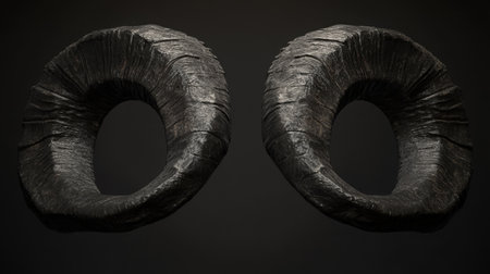 This image features a pair of abstract black circular sculptures that highlight unique textures and forms, showcasing a modern artistic style perfect for contemporary decor.の素材