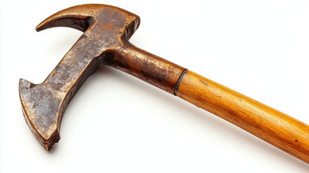 This image showcases an antique handcrafted axe featuring a unique design with a sturdy wooden handle. The vintage tool is perfect for collectors and enthusiasts.の素材
