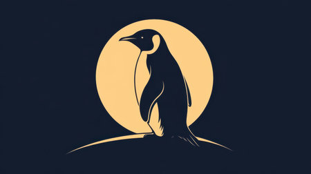 This striking image features an elegant silhouette of a penguin standing against a full moon, creating a serene and captivating atmosphere in nature.の素材