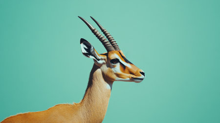 This artistic image showcases the profile of an antelope against a striking turquoise background, highlighting the animal's elegance and grace in nature.の素材