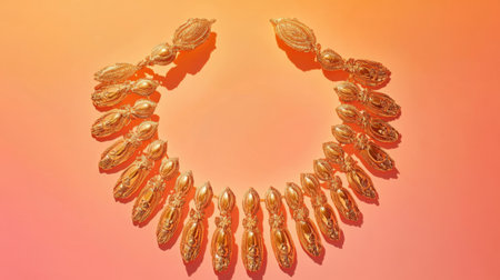 This elegant gold necklace features intricate designs and a stunning shine, perfect for fashion enthusiasts. Ideal for showcases or accessories.の素材