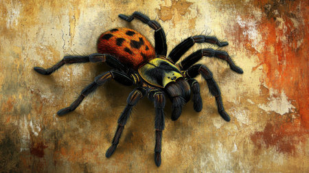 This captivating illustration features a colorful spider showcasing vibrant patterns and intricate details on a beautifully textured background. Perfect for nature enthusiasts.の素材