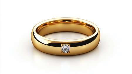 This elegant gold ring features a single brilliant diamond, perfect for showcasing luxury jewelry or wedding collections, capturing grace and beauty.の素材