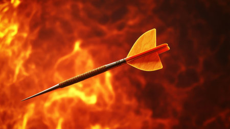 A striking image of a dart soaring through a fiery background, showcasing intensity and energy. Perfect for sports and competition themes.の素材
