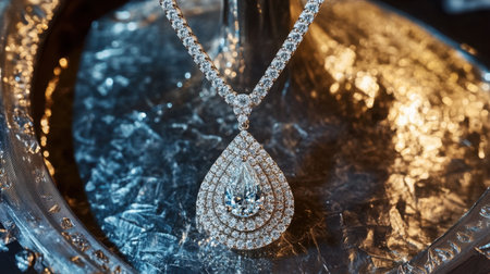 A beautifully crafted diamond necklace featuring a pear-shaped pendant, perfect for conveying luxury and sophistication in jewelry photography.の素材