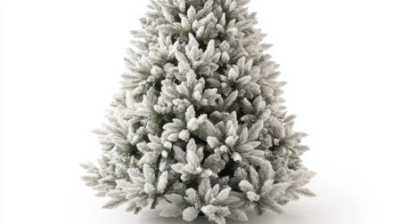 A beautifully frosted Christmas tree adds charm to any winter decor. This image captures the serene winter spirit, perfect for cozy holiday settings.の素材