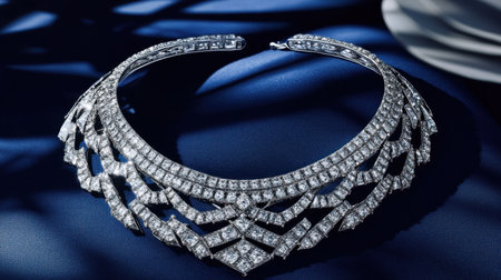 This stunning diamond necklace features an intricate design, reflecting luxury and elegance, perfect for special occasions or as a timeless accessory.の素材