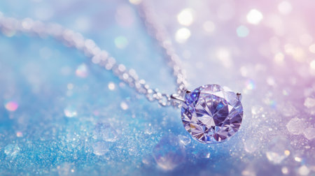 A stunning close-up of a diamond necklace, capturing its brilliance and elegance against a shimmering, soft background. Perfect for luxury and fashion themes.の素材