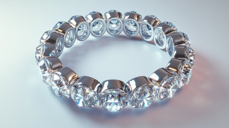 This stunning diamond ring features a row of sparkling stones set in a polished metal band, perfect for showcasing elegance and luxury in any jewelry collection.の素材