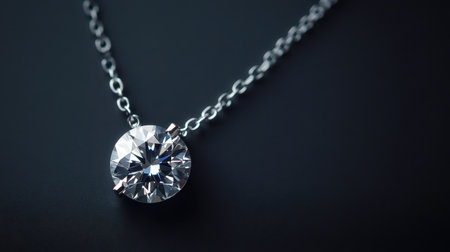 This image features a stunning diamond pendant set on a sleek silver chain, beautifully accentuated against a dark background, highlighting its brilliance.の素材