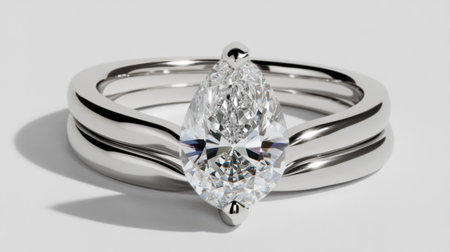 This stunning pear-shaped diamond ring features a brilliant cut stone set in a sleek white gold band, perfect for engagements or special occasions.の素材