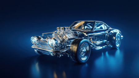 Stunning 3D render of a transparent car model featuring intricate details and dramatic lighting. Ideal for showcasing automotive design and innovation.の素材