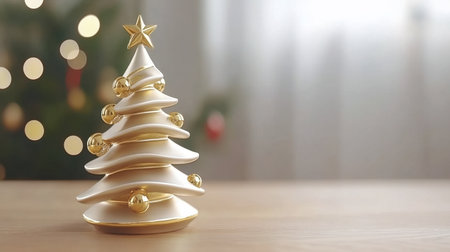 This beautiful decorative Christmas tree features an elegant white design with golden accents, ideal for enhancing holiday spirit in cozy interiors.の素材