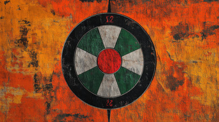 This vintage abstract target design features a central circular motif with bold colors and a textured background, perfect for artistic and creative projects.の素材