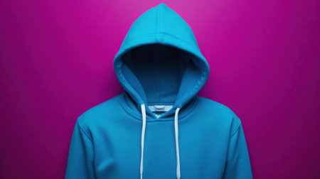 This image features a vibrant blue hoodie against a bold purple background, embodying a minimalistic fashion aesthetic. It highlights comfort, style, and versatility for everyday wear.の素材