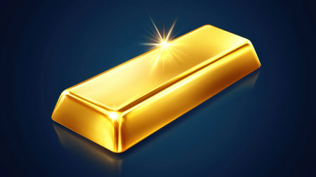 A stunning gold bar is showcased against a deep background, emphasizing its reflective surface and luminous shine. This image represents wealth and luxury.の素材