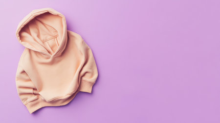 A soft pink hoodie positioned on a vibrant lavender background, perfect for showcasing stylish apparel in fashion photography and marketing materials.の素材