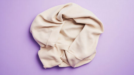 This image features a soft cream scarf elegantly arranged against a lavender background. Ideal for fashion and lifestyle representation, this cozy accessory showcases a blend of warmth and style suitable for various outfits.の素材