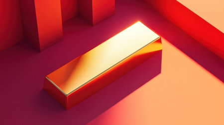 This stunning abstract piece features a reflective gold bar set against a warm orange background, creating a captivating visual contrast and depth.の素材