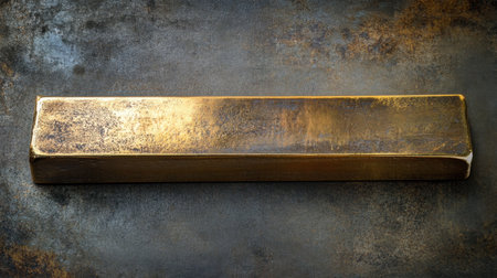A detailed close-up of a solid gold bar resting on a textured background, showcasing its shiny surface and intricate patterns that evoke feelings of luxury and wealth.の素材