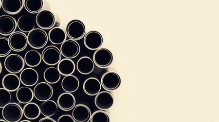 A visually striking abstract composition featuring circular tubes arranged in an engaging geometric pattern against a soft, neutral background. The image highlights the interplay of shapes and symmetry, perfect for artistic or industrial themes.の素材