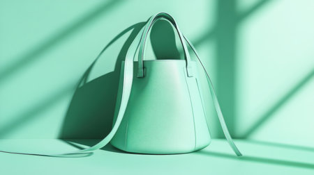 This stunning mint green handbag showcases a sleek design, perfect for modern fashionistas who appreciate style and elegance in accessories.の素材