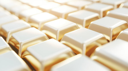 A stunning close-up of gold bars showcases their shiny surface and intricate texture, reflecting warm light and evoking a sense of luxury and wealth.の素材