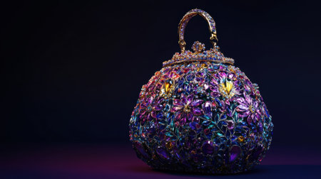 Stunning handcrafted clutch adorned with vibrant gemstones and intricate floral designs, perfect for adding elegance and flair to any outfit.の素材