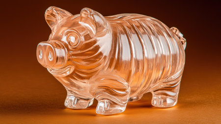 A charming clear glass piggy bank showcases a unique design, set against a vibrant orange background, perfect for finance and saving concepts.の素材