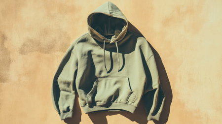 A cozy green hoodie displayed on a textured background, ideal for showcasing fashion apparel. Perfect for lifestyle photography or online retail.の素材