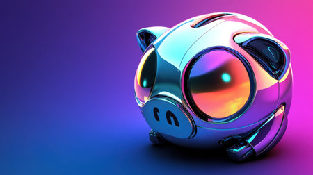 A modern and artistic depiction of a shiny piggy bank with a colorful gradient background. This vibrant and playful piece conveys themes of saving and finance.の素材