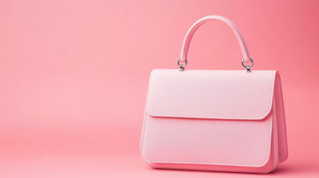 A stylish pink handbag rests on a soft pink background, embodying elegance and modern design. Perfect for fashion inspiration and stylish accessories.の素材