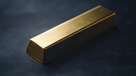 This image showcases a gleaming gold bar set against a dark background, symbolizing wealth and prosperity. The minimalist design emphasizes the luxury and value of gold as a treasured asset.の素材