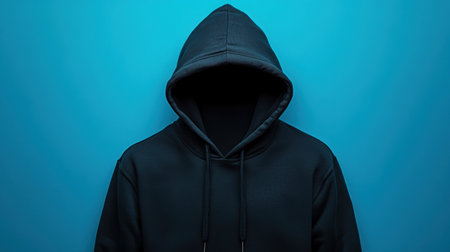 This image features a black hoodie with a hood displayed against a vibrant blue background, emphasizing minimalism and modern fashion aesthetics.の素材