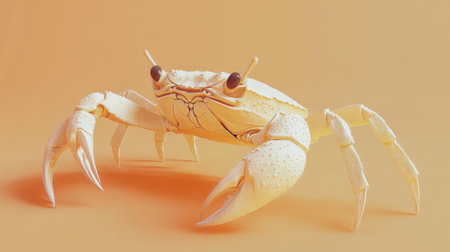 This image features a highly detailed 3D render of a white crab set against a vibrant orange background, showcasing its sharp features and intricate textures.の素材