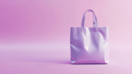 A sleek purple tote bag stands prominently against a soft pink background, embodying modern style and minimalistic aesthetics perfect for fashion-focused campaigns.の素材
