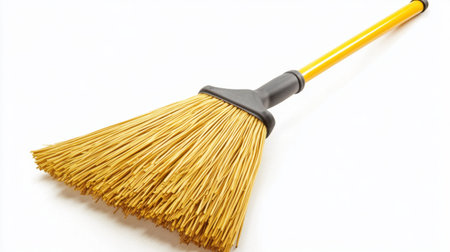 This image features a traditional cleaning broom designed for effective sweeping with natural fiber bristles, ideal for home and workspace organization.の素材