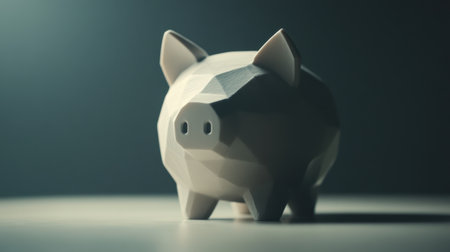 This striking minimalist piggy bank emphasizes the importance of savings and financial planning. The geometric design creates a modern aesthetic, ideal for personal finance themes.の素材
