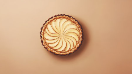 A stunning apple tart featuring a beautiful swirl design, set against a smooth beige background. Ideal for showcasing delightful desserts in food presentations.の素材