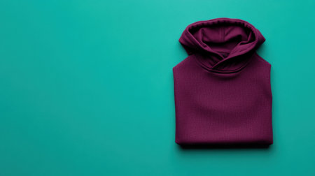 This image showcases a soft purple hoodie neatly folded on a vibrant turquoise surface, ideal for fashion and lifestyle presentations. It's a perfect blend of color and comfort.の素材