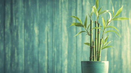A stunning arrangement of green bamboo in a stylish pot creating a calm indoor atmosphere, perfect for enhancing home decor and promoting tranquility.の素材