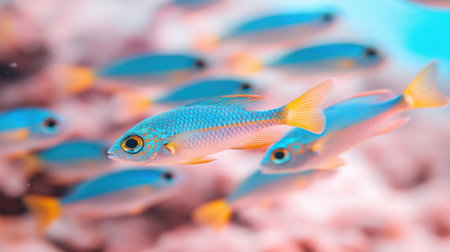 A captivating underwater scene showcases colorful fish gracefully swimming among a vibrant coral reef. Perfect for nature enthusiasts.の素材