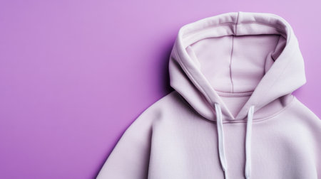 This image showcases a soft pink hoodie positioned on a lavender background, highlighting modern fashion trends and casual wear aesthetics. Ideal for various apparel and lifestyle projects.の素材