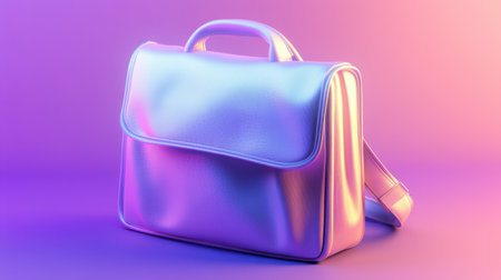 This image showcases a modern bag featuring a soft texture and vibrant color gradient. The glossy finish enhances its stylish appearance, set against a purple and pink backdrop.の素材